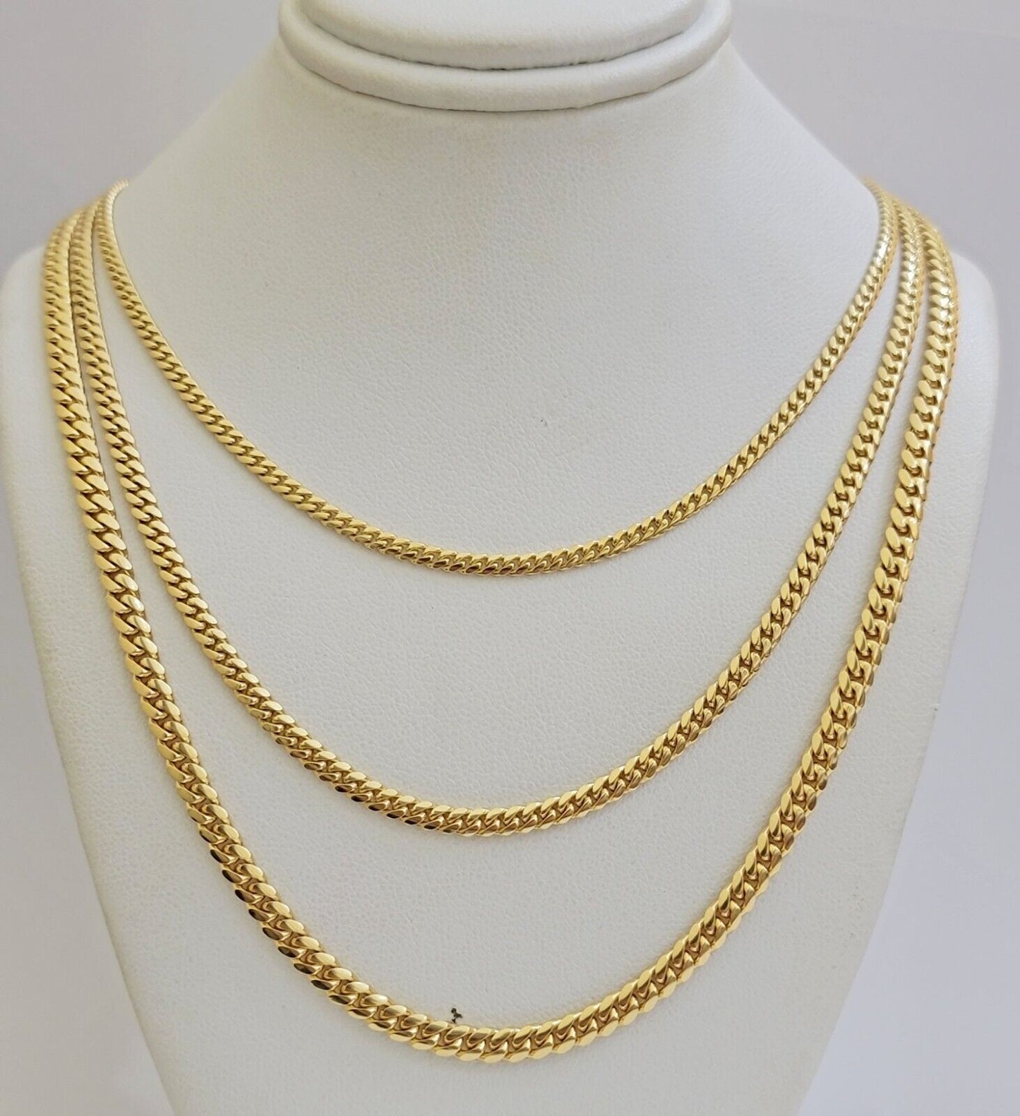 Solid 18k Gold Chain Necklace Miami Cuban Link 2.5mm-4mm 18"-26 Inch Real 18kt