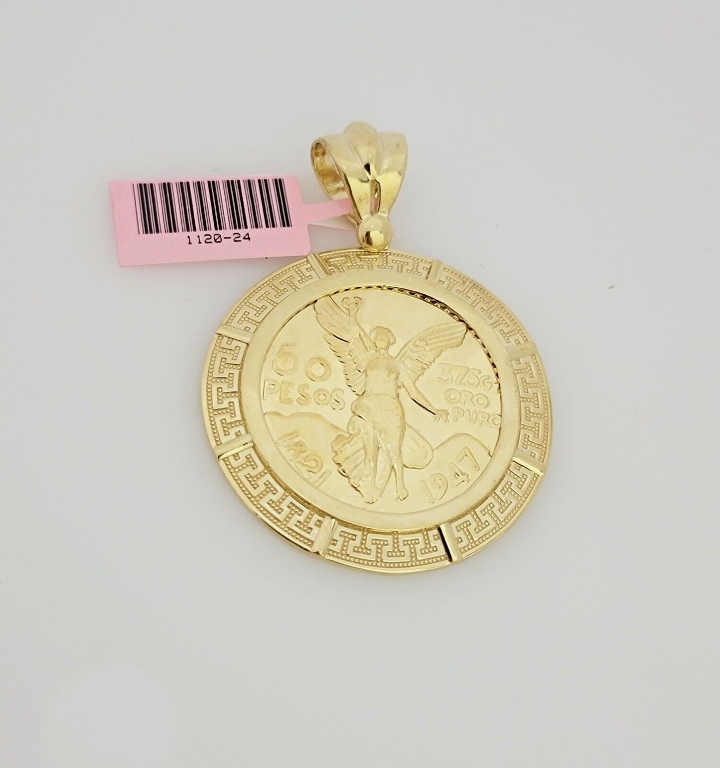 Real 14k Gold Charm pendant Centenario Coin with Bezel Style Copy Coin For Chain