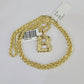 10k Gold Initial B Charm Rope Chain 16"-26" 2.5mm SET Necklace Alphabet Pendant