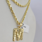10k Gold Initial M Charm Rope Chain 16"-26" 2.5mm SET Necklace Alphabet Pendant