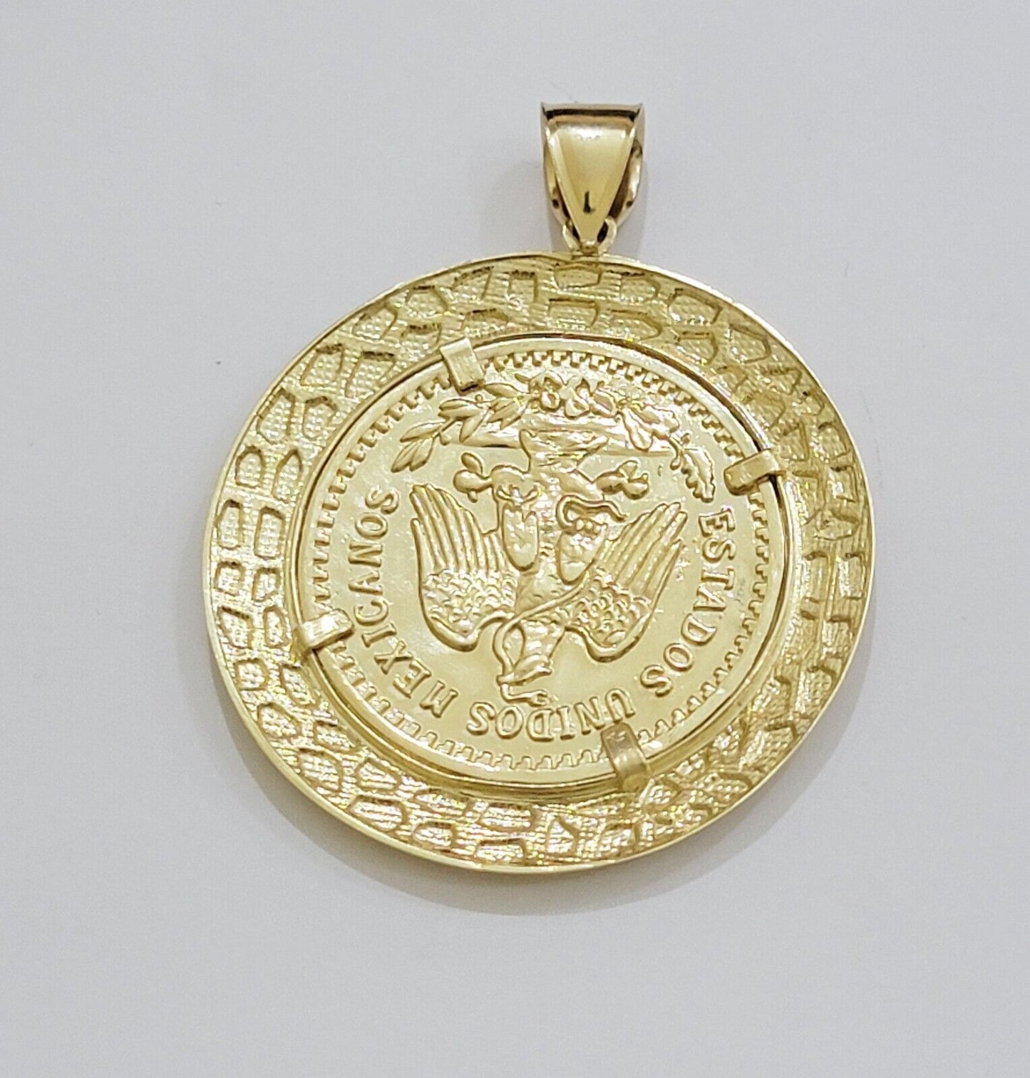 Solid 10k Gold Pendant Replica Nugget 50 Peso 1947 Mexican Centenaro Charm Style