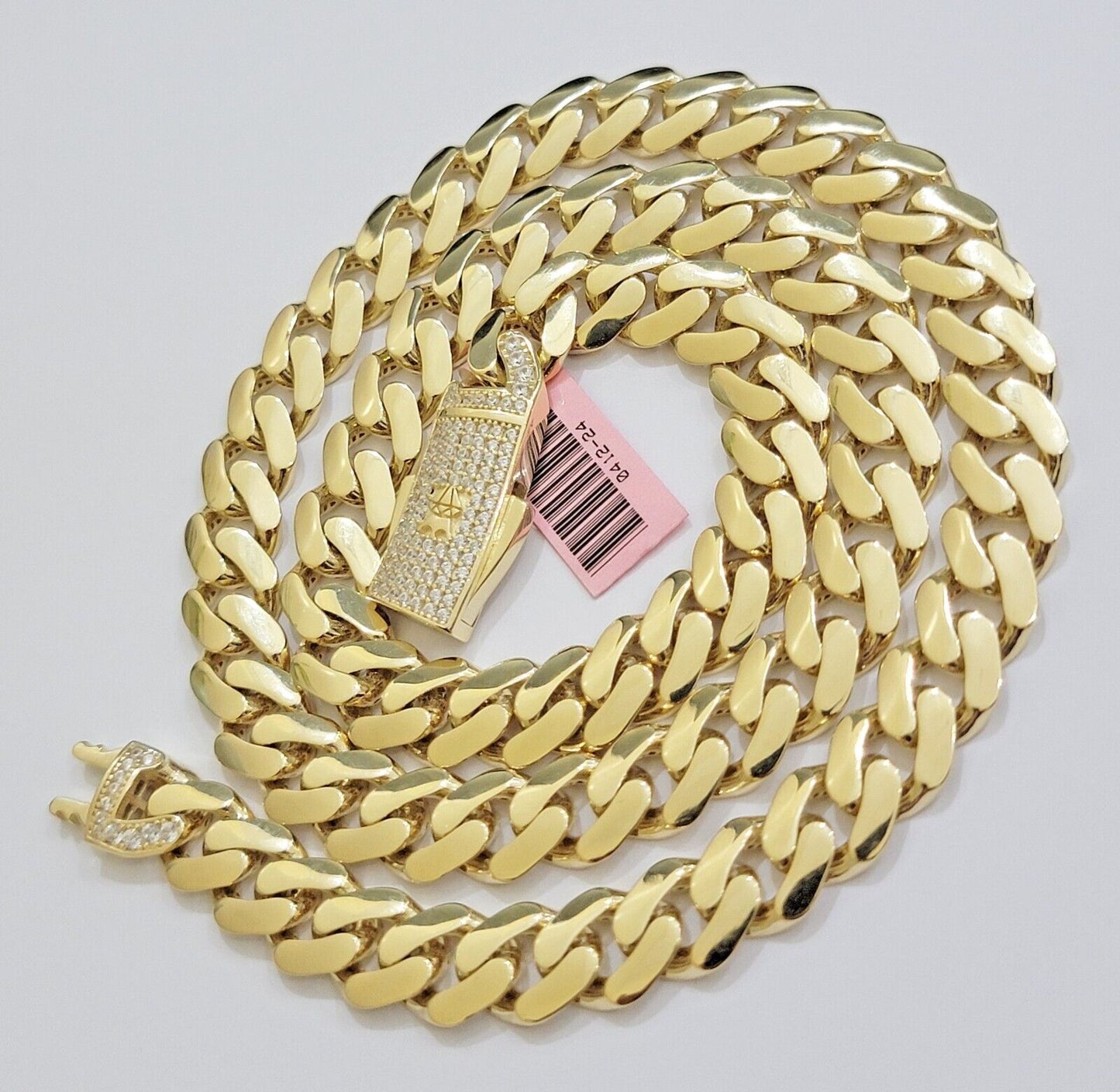 11mm Miami Cuban Royal Link Chain Necklace Box Lock Real 14K Yellow Gold On Sale