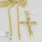 Real 10k Gold Chain Pendant SET Jesus Cross Charm Solid Rope Necklace 4mm 20-28"