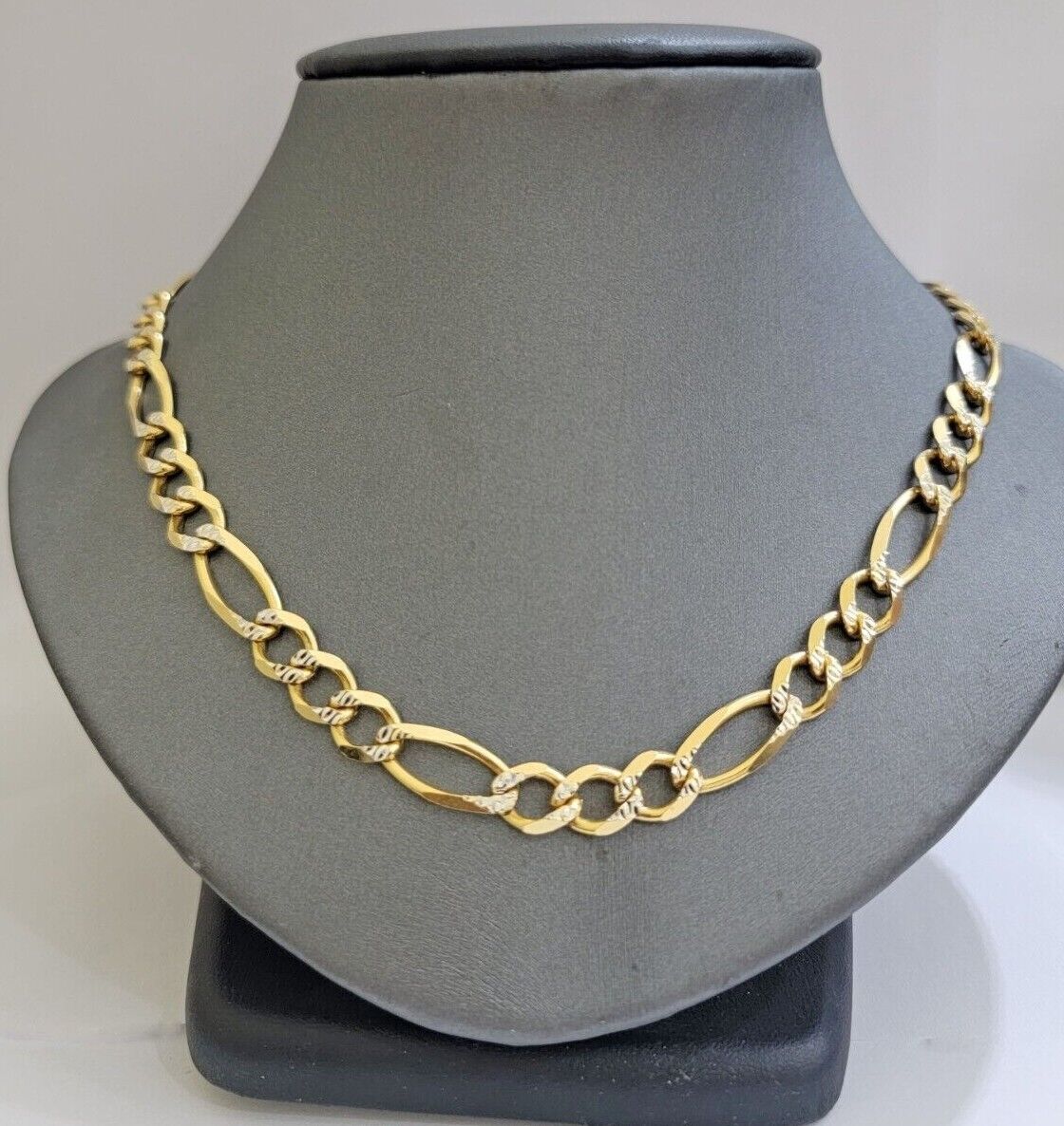 Figaro Link Chain Real 10k Yellow Gold 8mm Necklace 18- 30 Inch Solid Two Tone