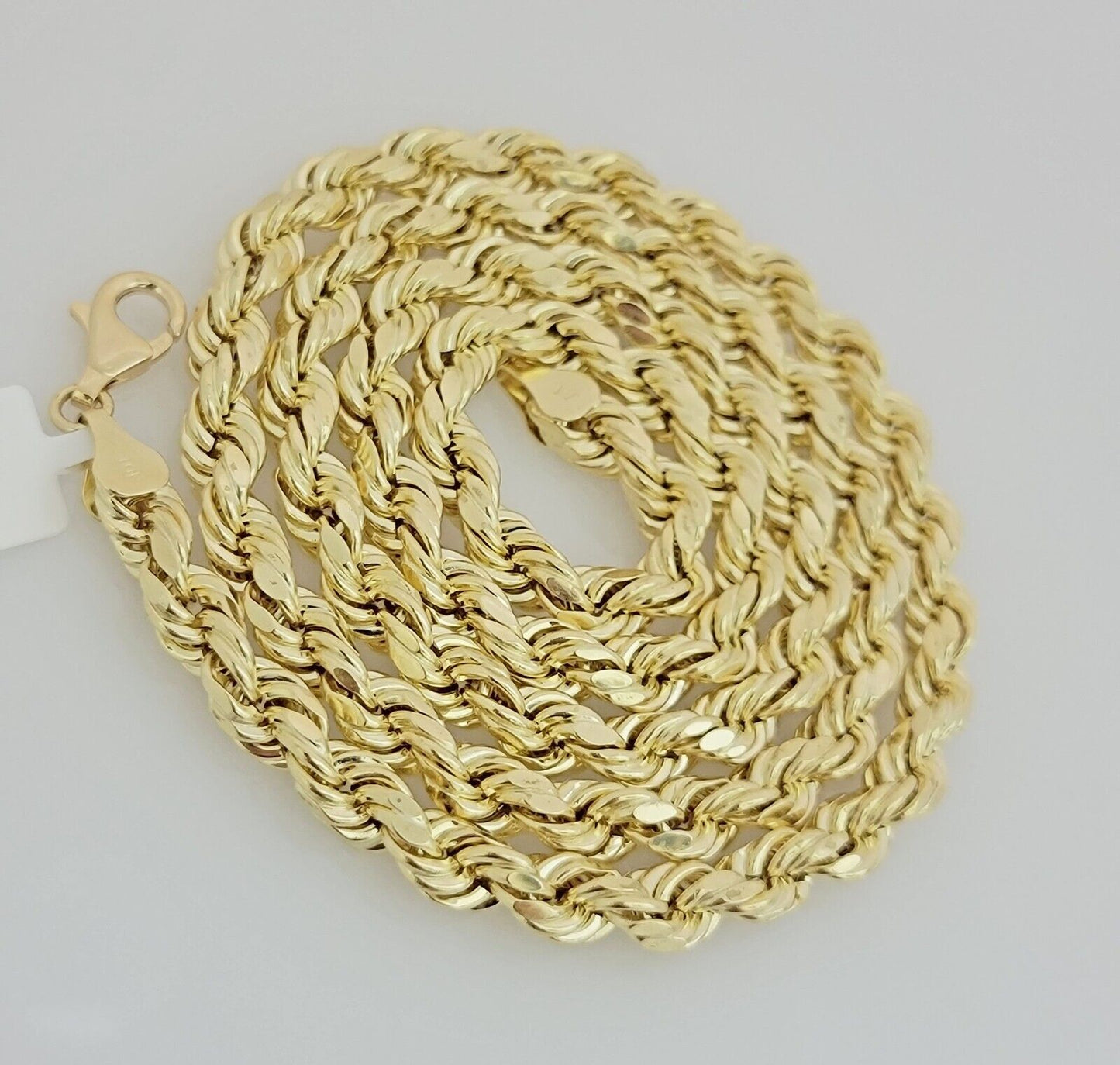 10K Yellow Gold Rope Chain Necklace 7mm 24 Inch REAL 10kt Diamond Cuts For Mens