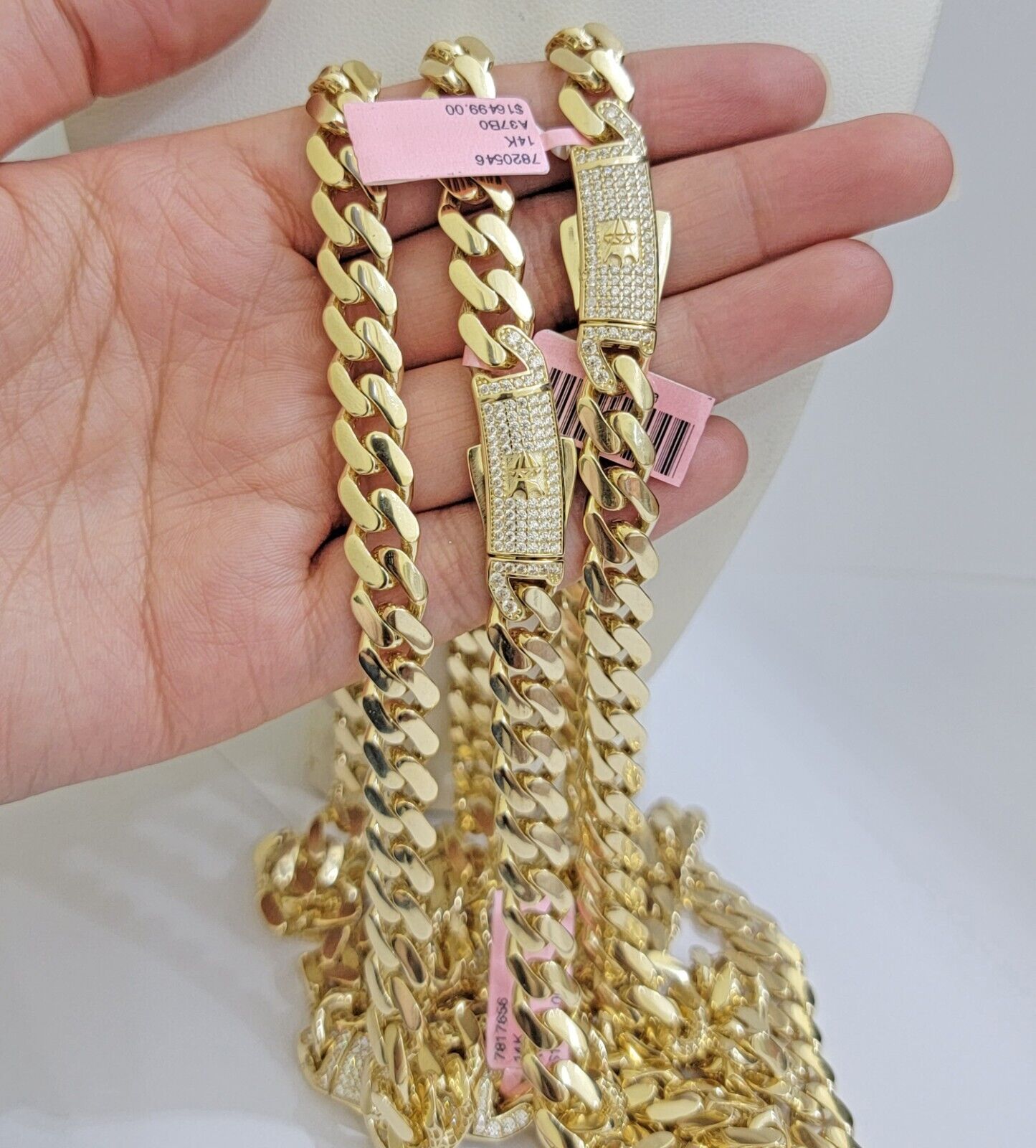 9mm Miami Cuban Royal Link Chain Necklace Box Clasp Real 14K Yellow Gold on SALE