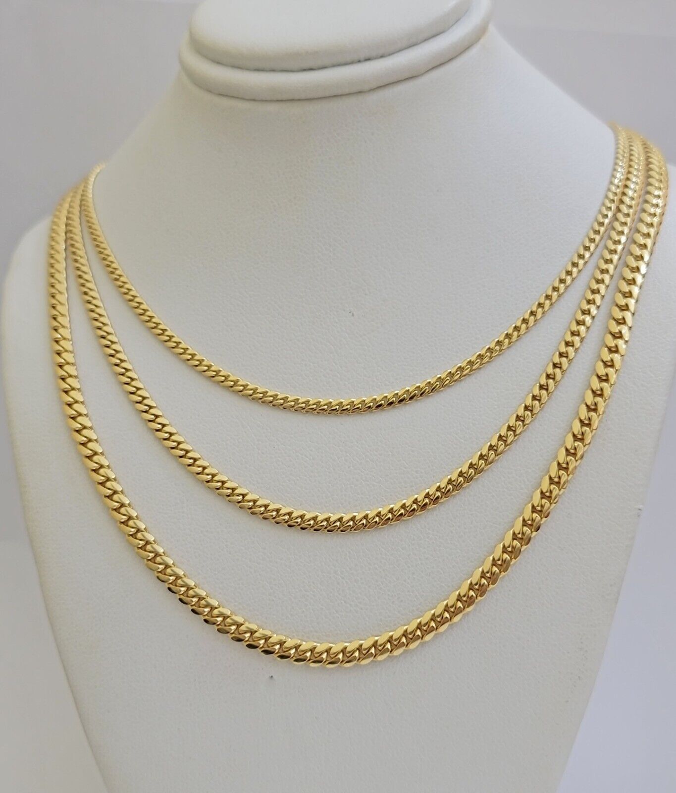 Solid 18k Gold Chain Necklace Miami Cuban Link 2.5mm-4mm 18"-26 Inch Real 18kt