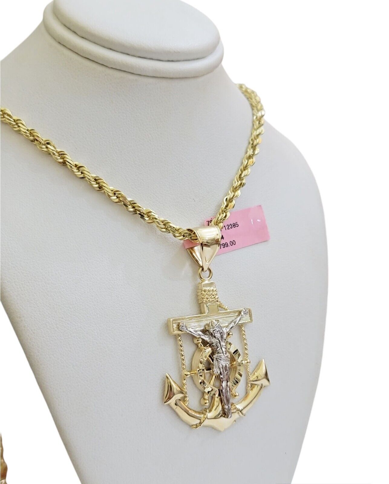 REAL 14k Gold Rope Necklace Anchor Charm Pendant SET SOLID 4mm 24 Inch Necklace