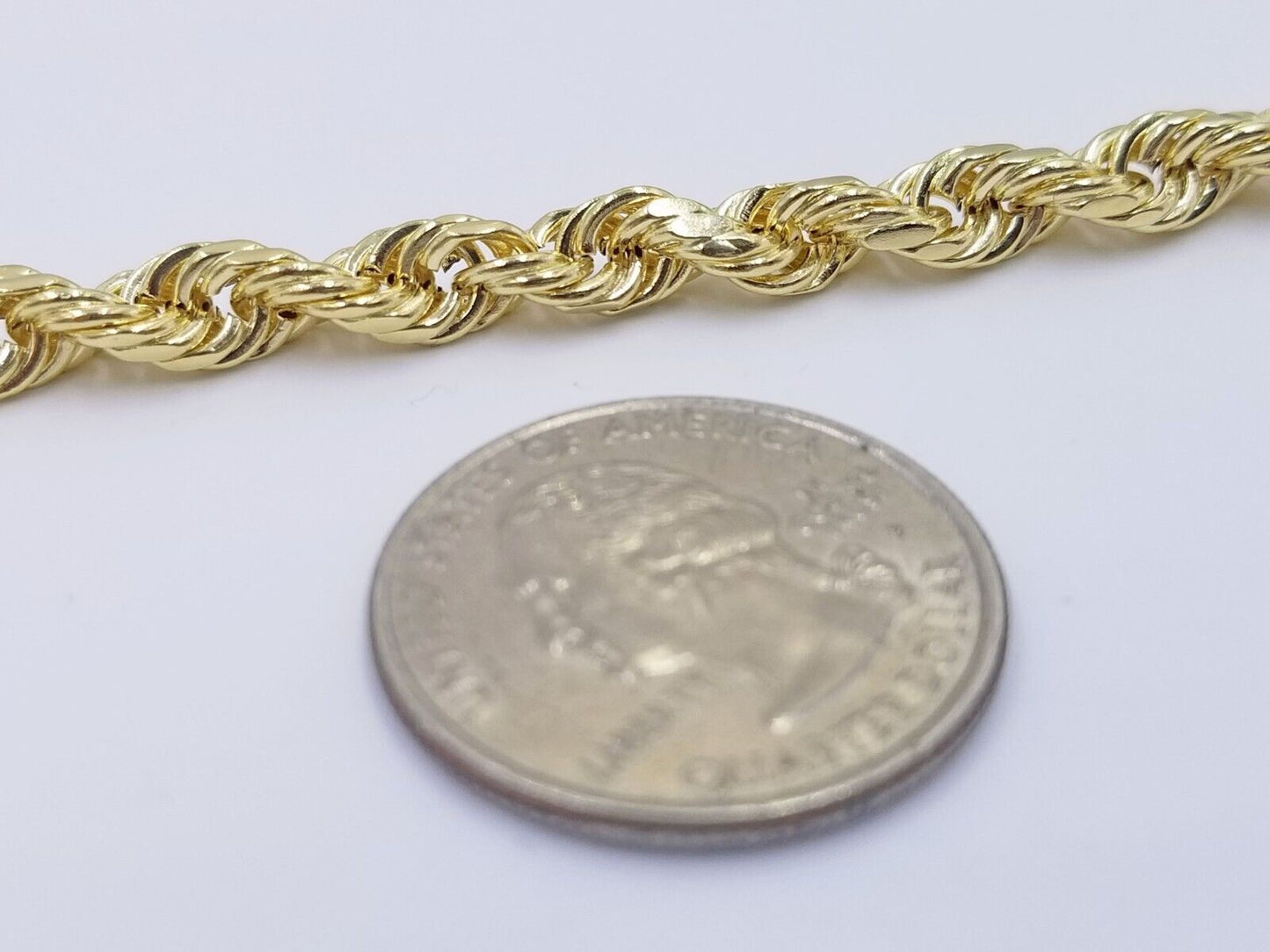 Real 14K Yellow Gold Rope Chain Necklace 5mm 22" 24" 26" inch for Men, Lobster