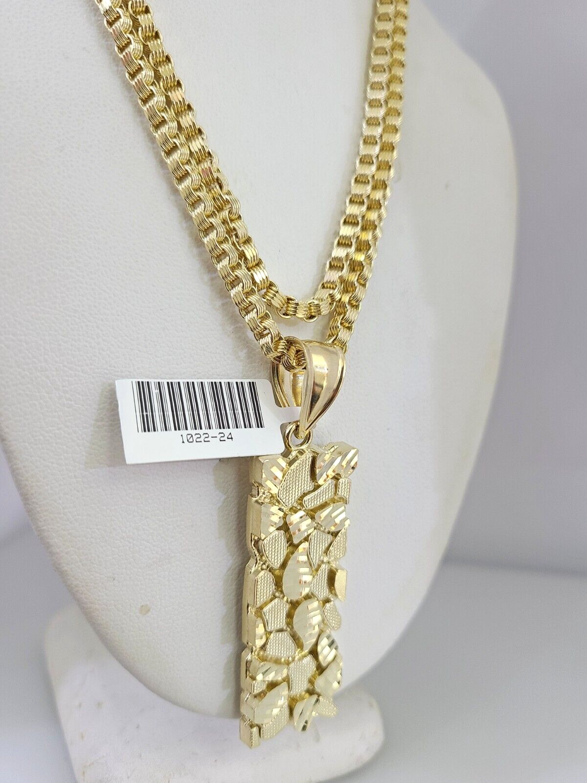 Real 10k Yellow Gold chain & Nugget Charm Pendant SET Necklace 3mm Byzantine 28"