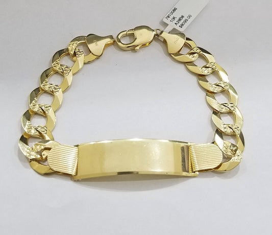 Real 10k Yellow Gold Bracelet Mens Cuban curb Link ID Name Plate Solid 13mm 9"