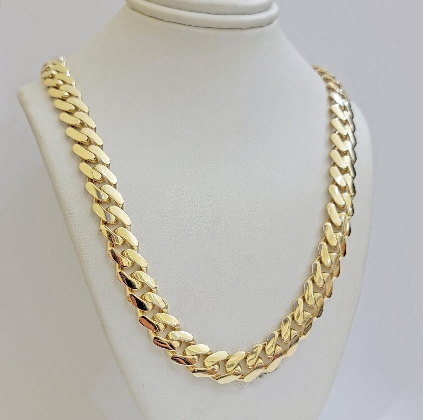 9mm Miami Cuban Royal Link Chain Necklace Box Clasp Real 14K Yellow Gold on SALE