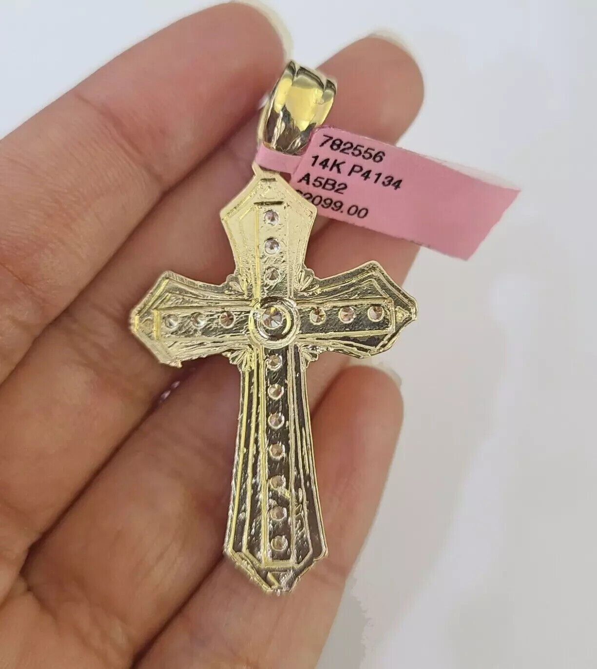 Real 14k Yellow Gold Cross Charm Pendant 14kt Jesus Crucifix With Stone For Mens