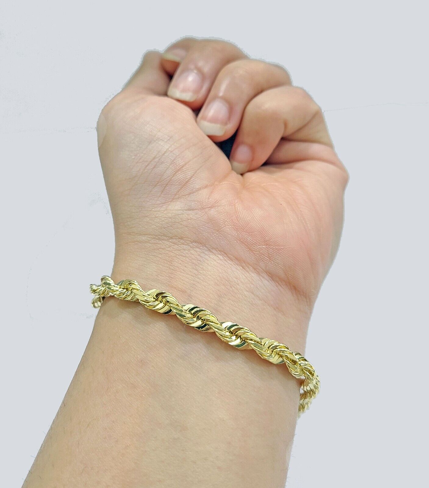 Real 10k Yellow Gold Bracelet 6mm Rope Bracelet Solid 8 inch 10kt Diamond Cuts