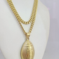 10k Foot Ball Charm Miami Cuban Chain Pendant Set 5mm Necklace Yellow Gold