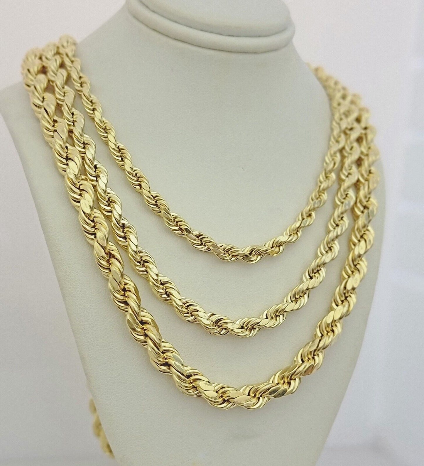 Real 10k Yellow Gold Chain Rope Necklace 6mm 7mm 8mm 20" 22" 24" 26" 28" 30" Men