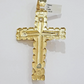 Real 10k Gold Cross Charm Pendant Jesus Crucifix 3.5'' Inch Men 10KT Yellow Gold