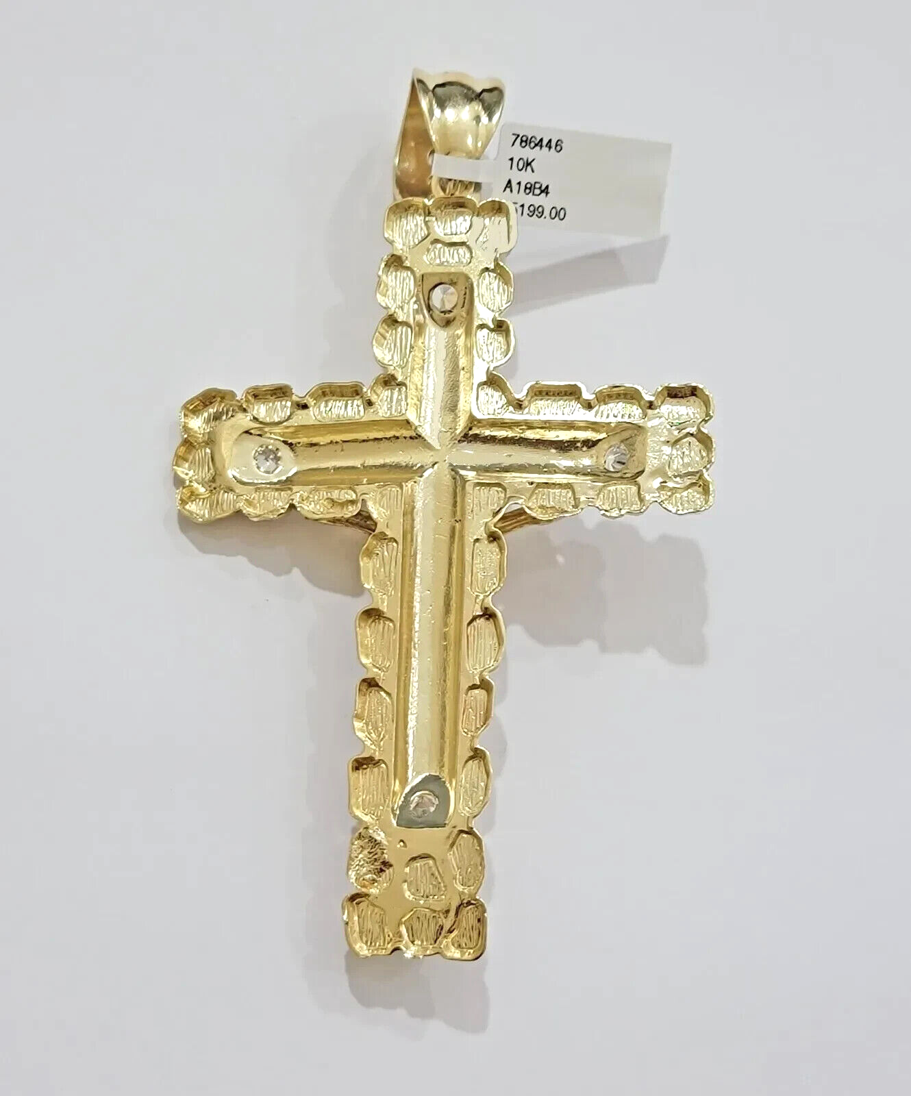 Real 10k Gold Cross Charm Pendant Jesus Crucifix 3.5'' Inch Men 10KT Yellow Gold