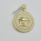 Real 10k Yellow Gold Charm Pendant Circular Round Head With Stones Unique Design