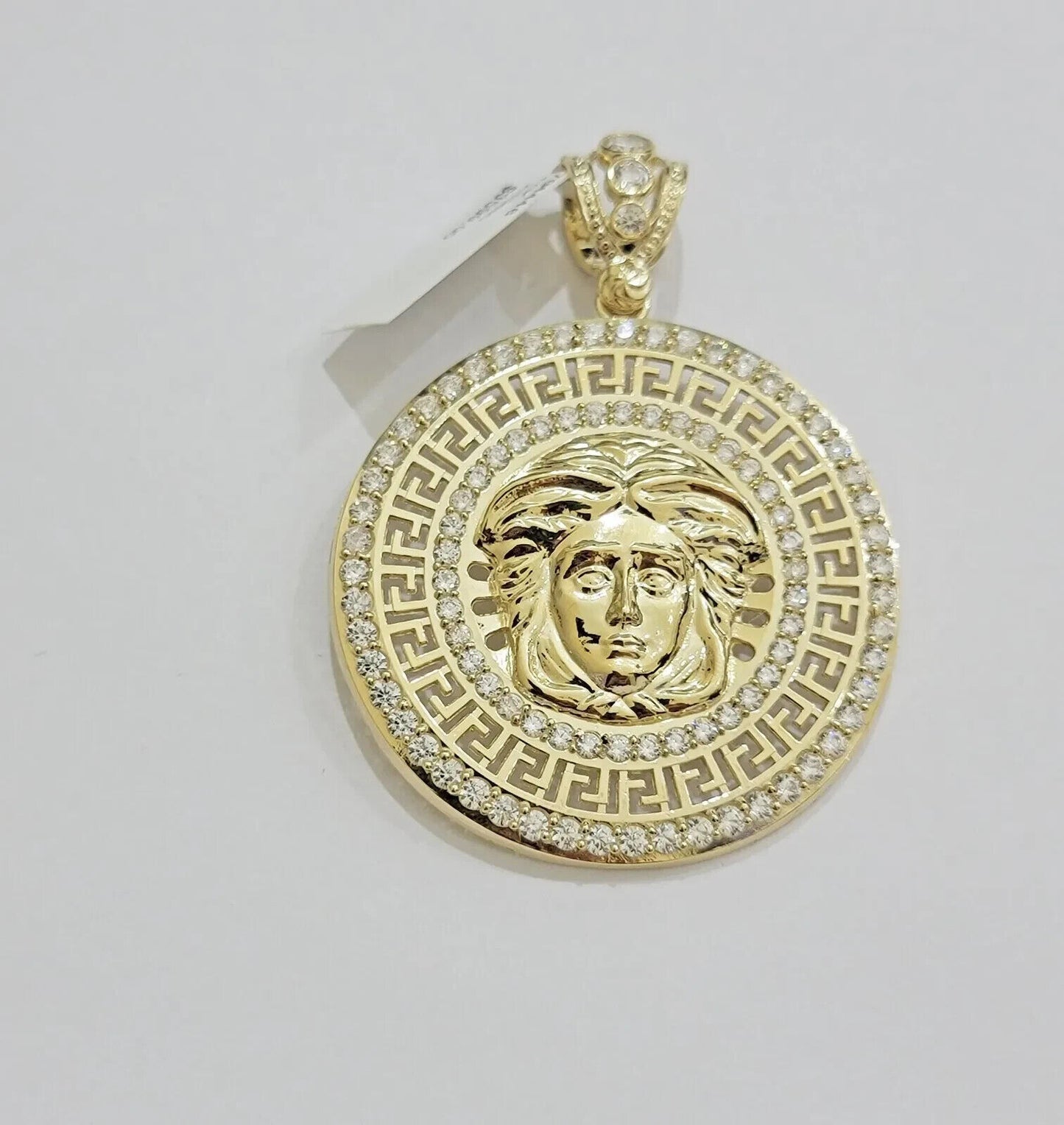 Real 10k Yellow Gold Charm Pendant Circular Round Head With Stones Unique Design