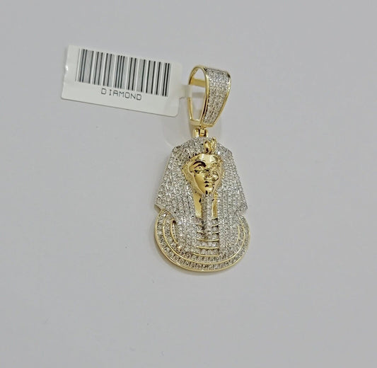 Real Diamond Charm Pendant Pharoah Head 10k Yellow Gold Solid For mens 1.5 Inch