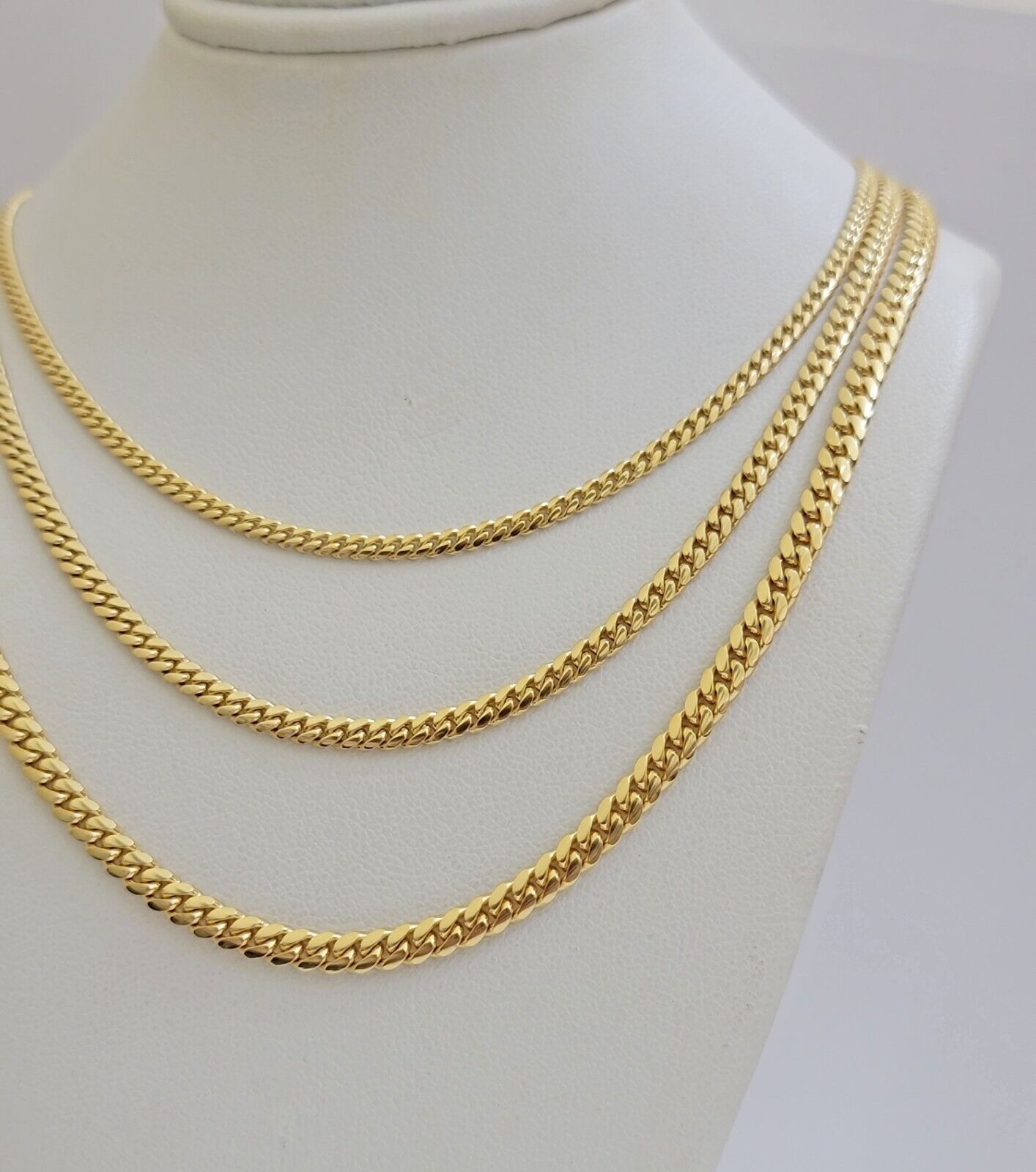 Solid 18k Gold Chain Necklace Miami Cuban Link 2.5mm-4mm 18"-26 Inch Real 18kt