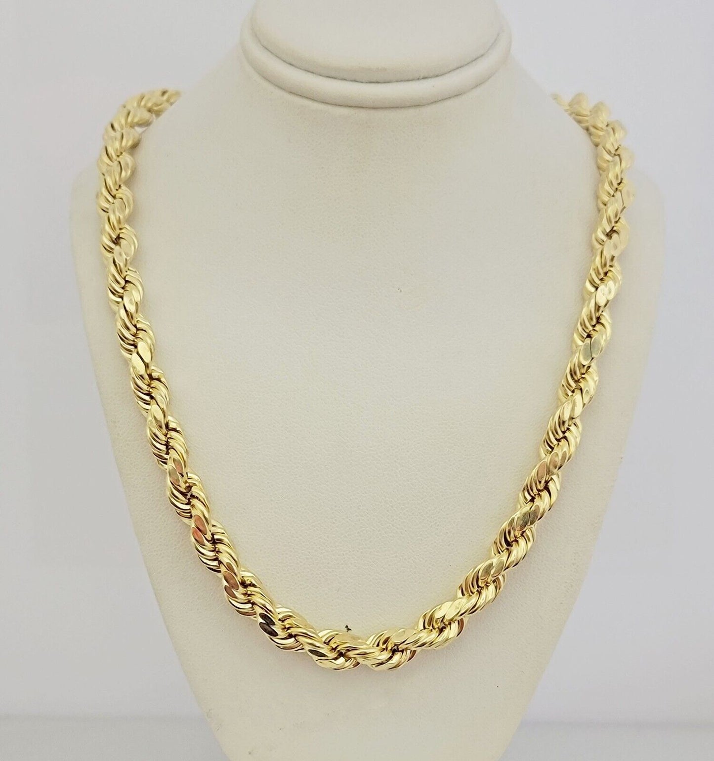 10K Yellow Gold Rope Chain Necklace 8mm 24 Inch REAL 10kt Diamond Cuts For Mens