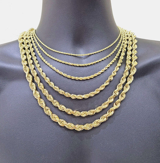 Real 14K Yellow Solid Gold Rope Chain 2-8mm  Necklace  20-24'' inches Lobster