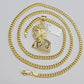 Real 10k Gold  Necklace Jesus Charm Pendant SET & Miami Cuban Link Chain 4mm 26"