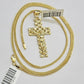 Real 10k Gold Franco Chain Cross Charm SET 18-24 Inch 2mm Necklace Jesus Pendant