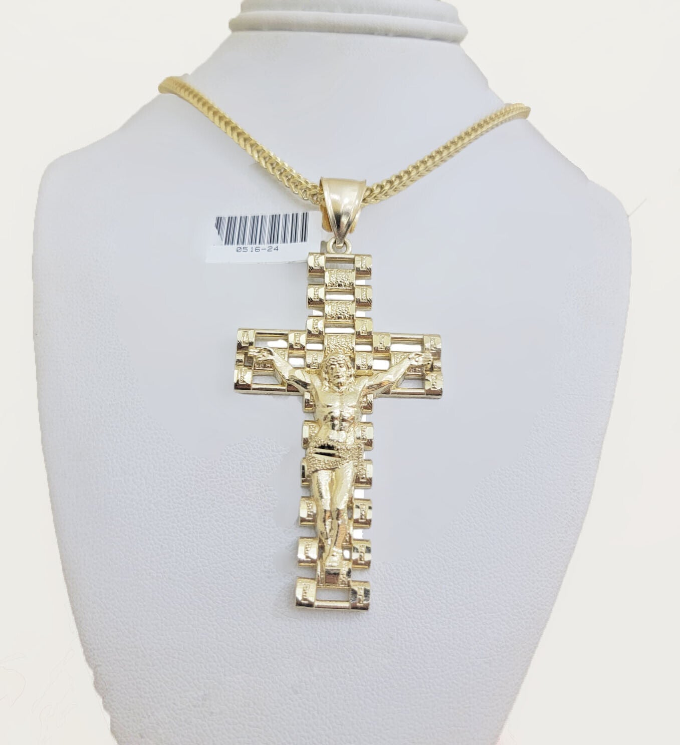 REAL 10k Gold Cross Pendant Franco Chain Necklace 20"- 26" SET & Jesus Crucifix