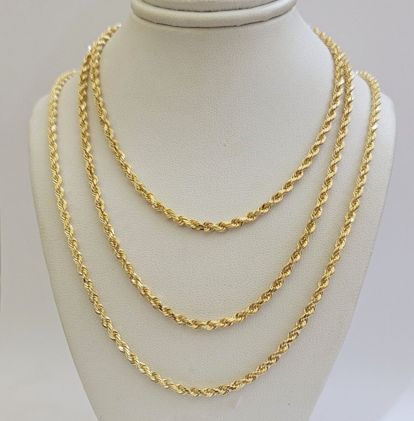 Solid 18k Yellow Gold Necklace Rope Chain 3mm 24'' Inch Real 18kt Men Women SALE