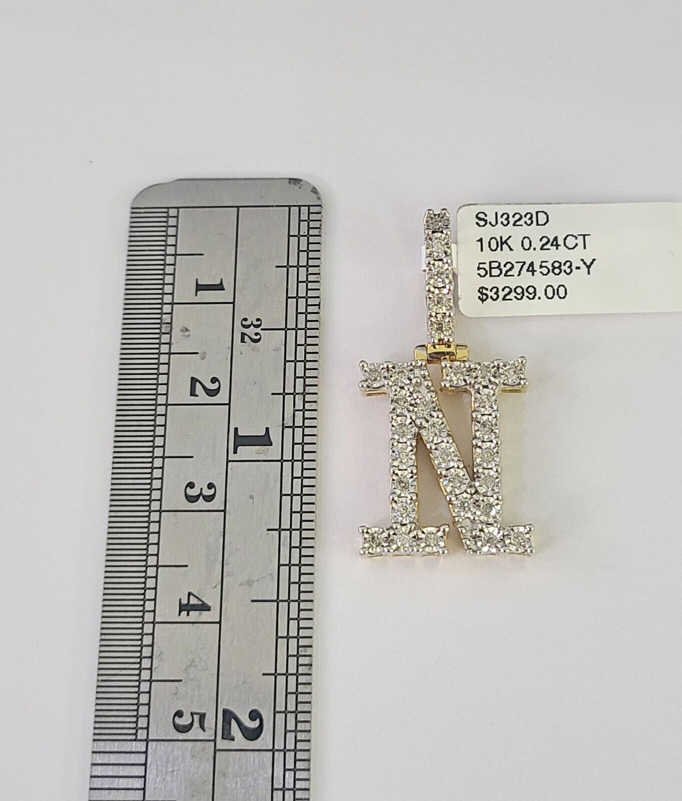 Real 10k Gold Necklace Chain Diamond N Alphabet Charm SET 3mm Miami Cuban Link