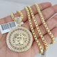 Real 10k Gold Chain Charm SET Byzantine Necklace 3mm 22" & CZ Head Pendant 10kt