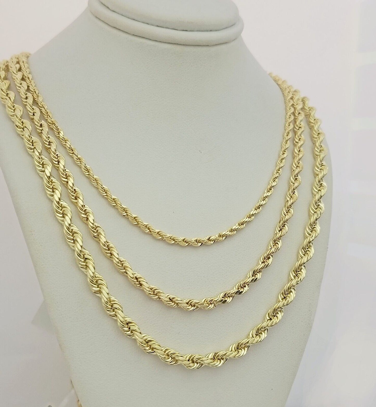 Real 10k Yellow Gold Chain Rope Necklace 3mm 4mm 5mm 18" 20" 22" 24" 26" 28" 30"