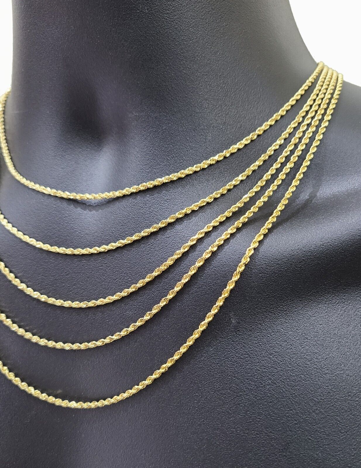 Solid 18k Gold Rope Chain Necklace 2mm 20'' Inch Real Men Women, 18ktYellow Gold