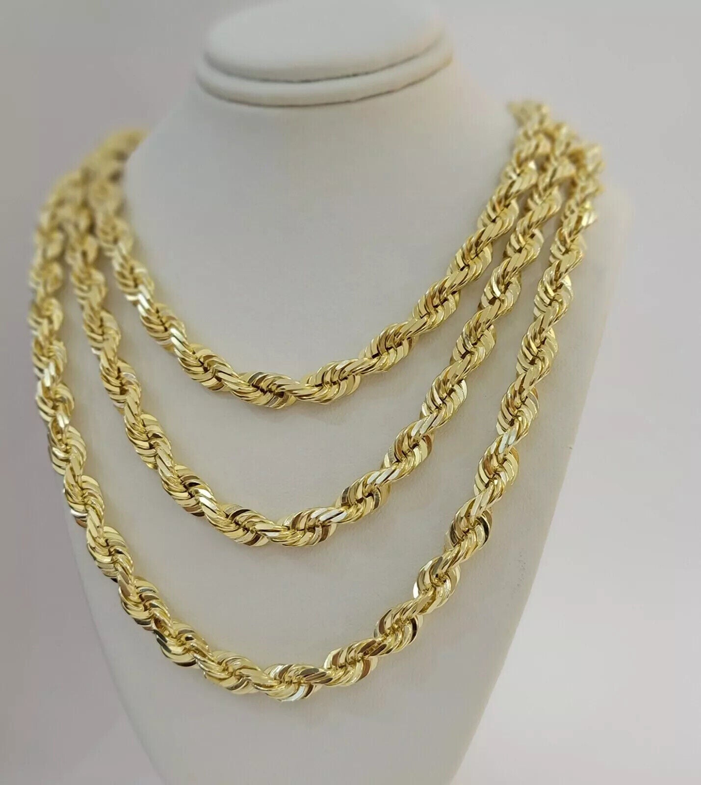 14k Yellow Gold Rope Chain Necklace SOLID 18-30 Inch 3mm-10mm Diamond Cuts, REAL