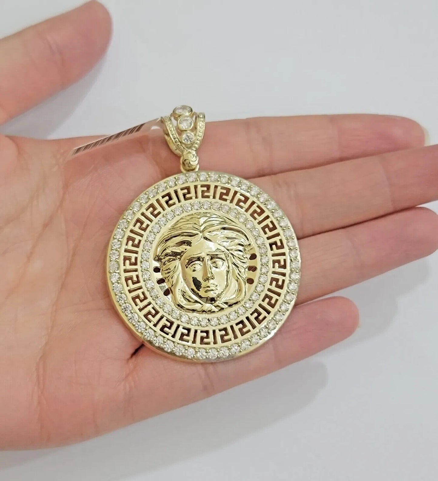 Real 10k Yellow Gold Charm Pendant Circular Round Head With Stones Unique Design