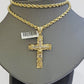 Real 10k Gold Rope Chain Jesus Cross Charm SET 4mm 22'' Necklace & Pendant Men's