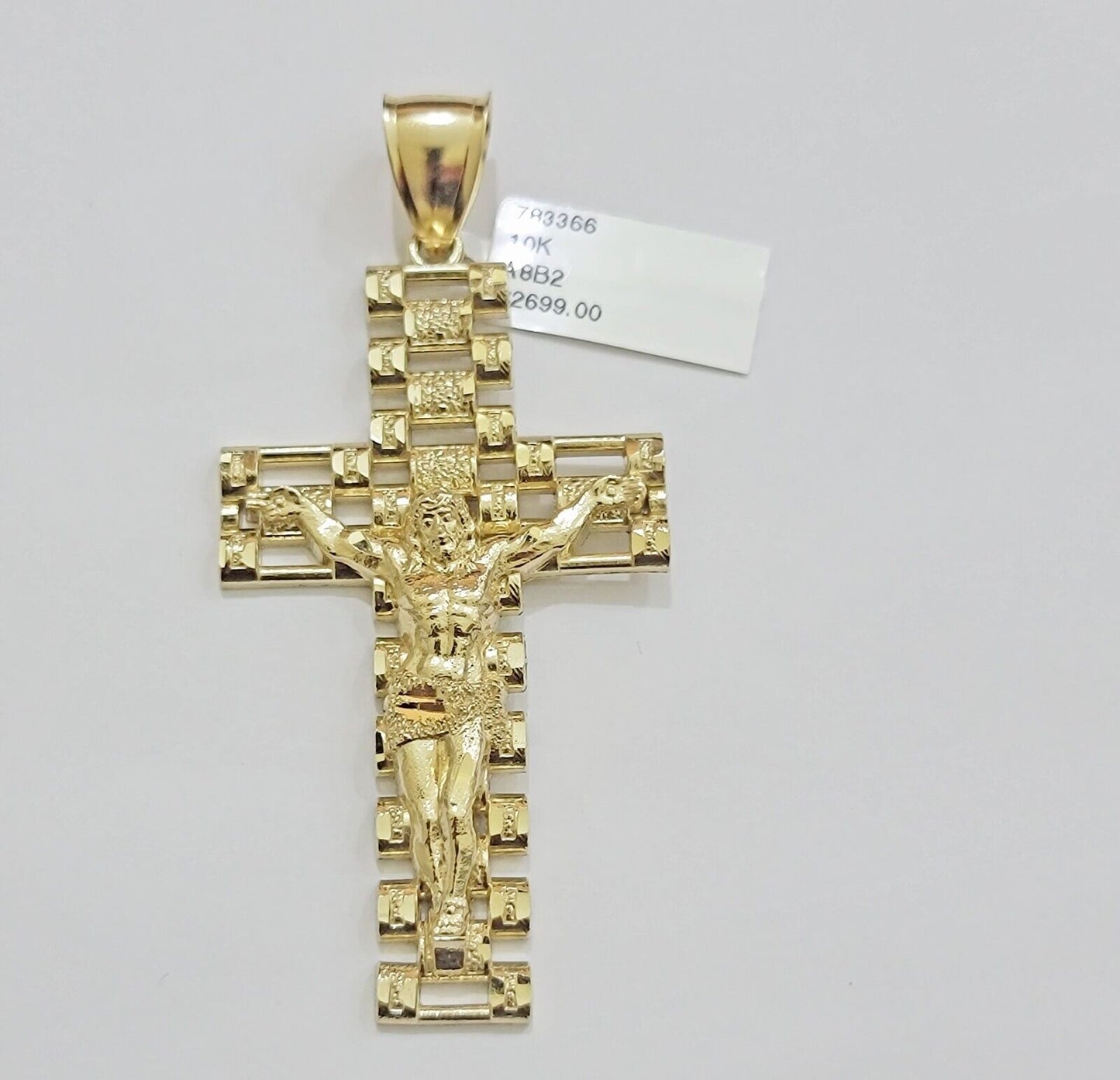 REAL 10k Gold Cross Pendant Franco Chain Necklace 26 Inch SET & Jesus Crucifix