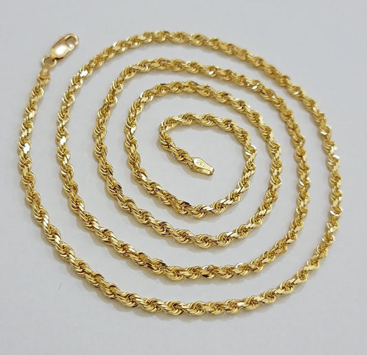 Solid 18k Yellow Gold Necklace Rope Chain 3mm 18'' Inch Real 18kt Men Women SALE