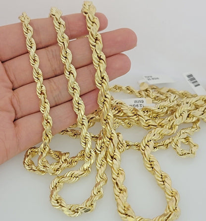 Real 10k Gold Rope Chain Necklace 6mm 7mm 8mm 20" -30 Inch Hollow 10kt For Male