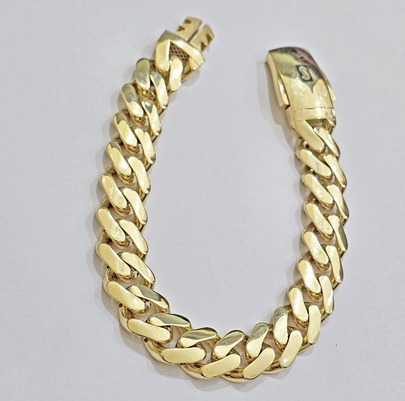 Real 10k Yellow Gold Bracelet 13mm 7.5 Inch Royal Monaco Cuban Link Men Box Lock