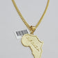 Real 10k Gold Miami Cuban Link Chain Necklace 4mm Africa Continent Charm Pendant