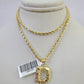 10k Gold Initial D Charm Rope Chain 16"-26" 2.5mm SET Necklace Alphabet Pendant