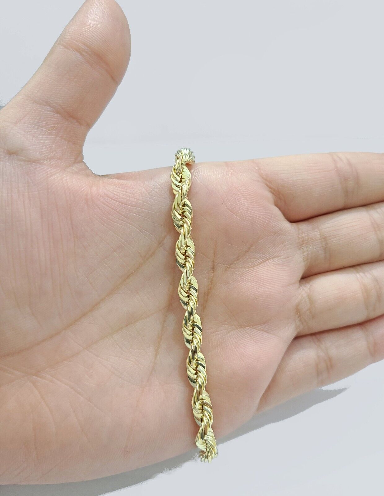 Real 10k Yellow Gold Rope Bracelet 9 Inch 5mm SOLID Diamond Cuts Men Women 10KT