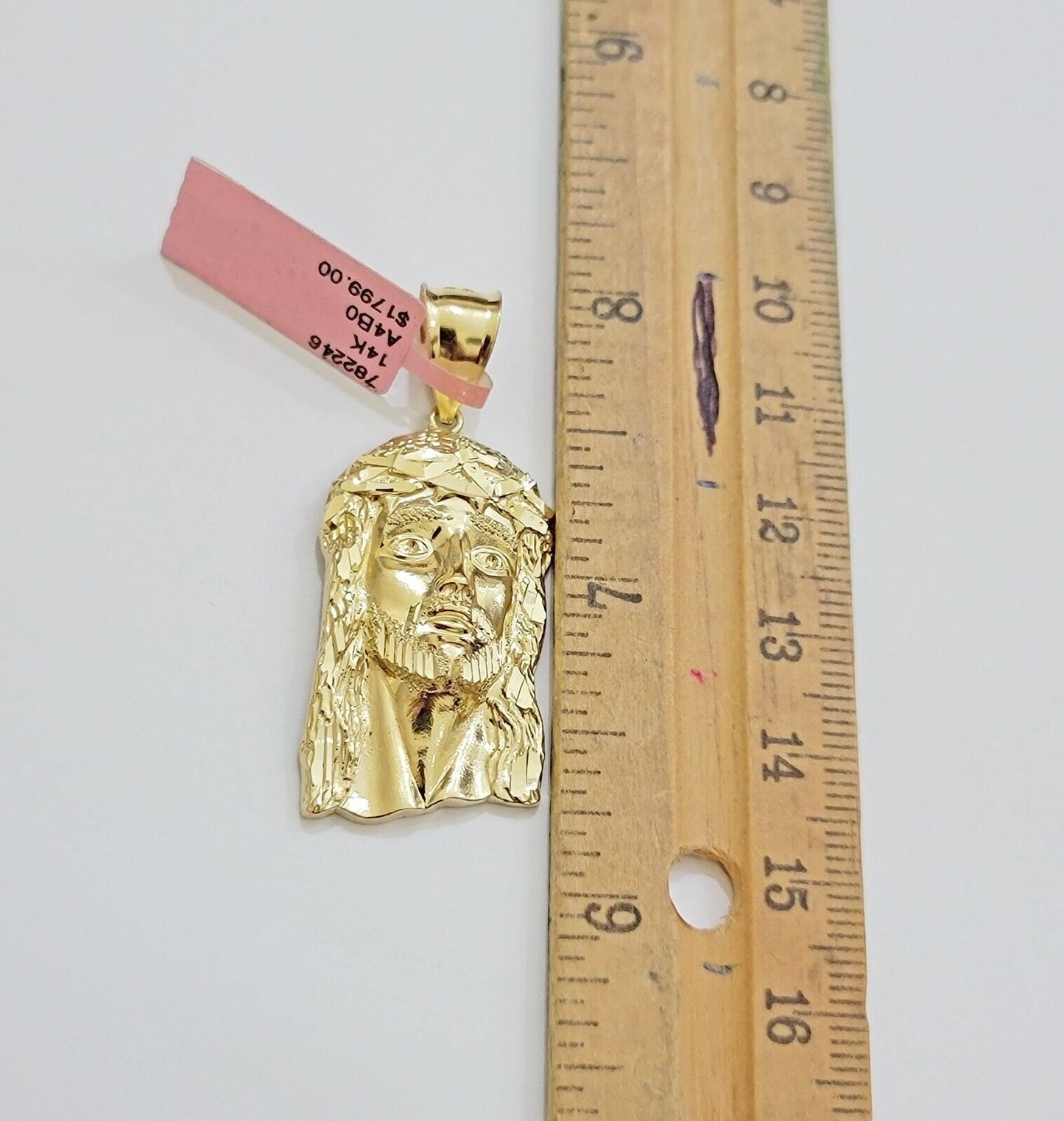 Real 14k Gold Charm Pendant Jesus Head 14kt Yellow Gold For Men Diamond Cuts