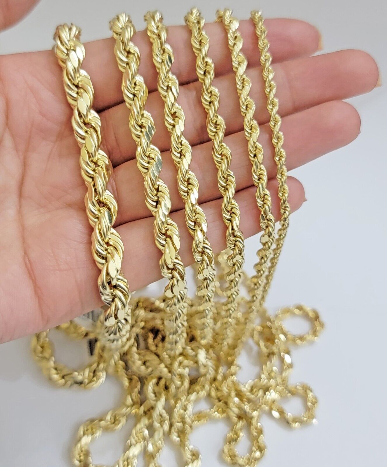 14k Yellow Gold Rope Chain Necklace SOLID 18-30 Inch 3mm-10mm Diamond Cuts, REAL