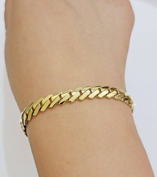 10k Yellow Gold Bracelet Ladies 7.25 Inch Royal Monaco Cuban Link 7mm For Women