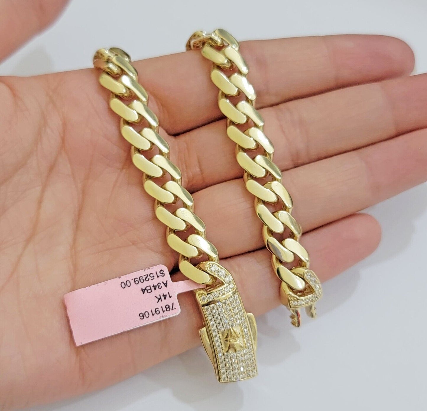 9mm Miami Cuban Royal Link Chain Necklace Box Clasp Real 14K Yellow Gold on SALE